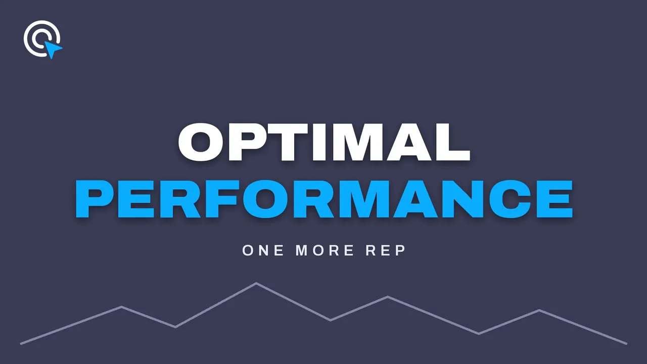 Slate navy title card reading "Optimal Performance" in white and bright blue type above a jagged line like a performance graph, labeled One More Rep.